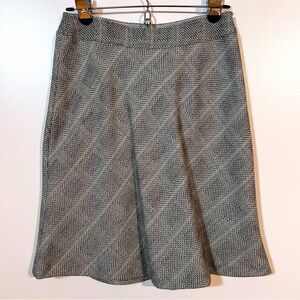Anne Klein Women Sz 2 Black Blue 100% Wool Houndstooth Flare Midi Skirt Lined